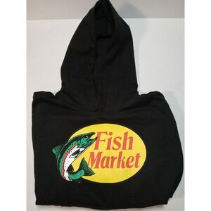 Market New York fish market pop-up SOLID‎ BLACK HOODED SWEATSHIRT HEAVY RARE  XL